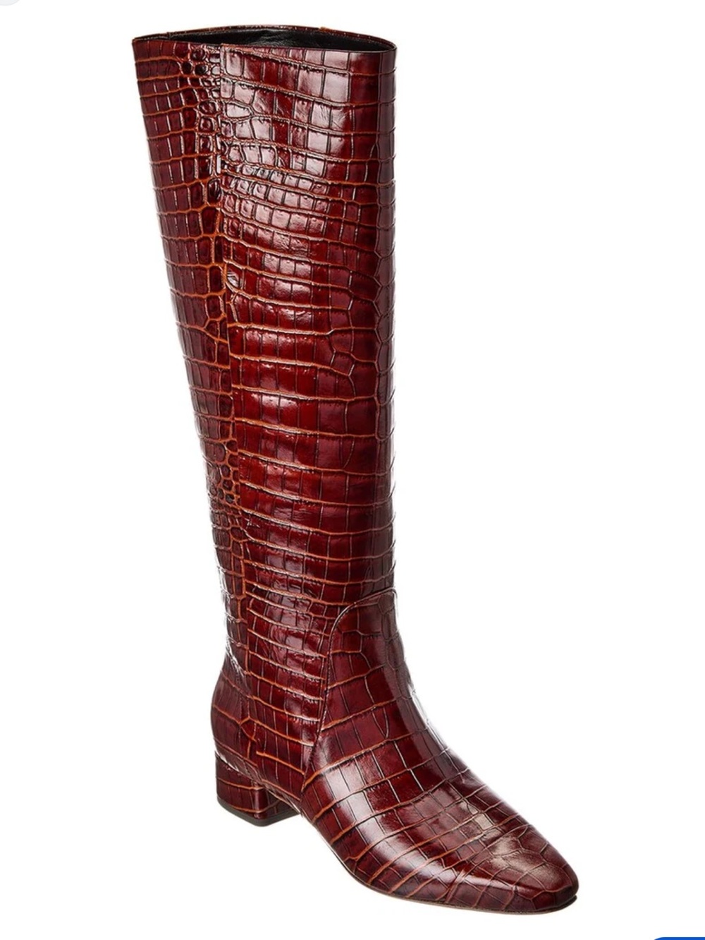 Veronica Beard Croc-Embossed Over-the-Knee Boot in Deep Burgundy